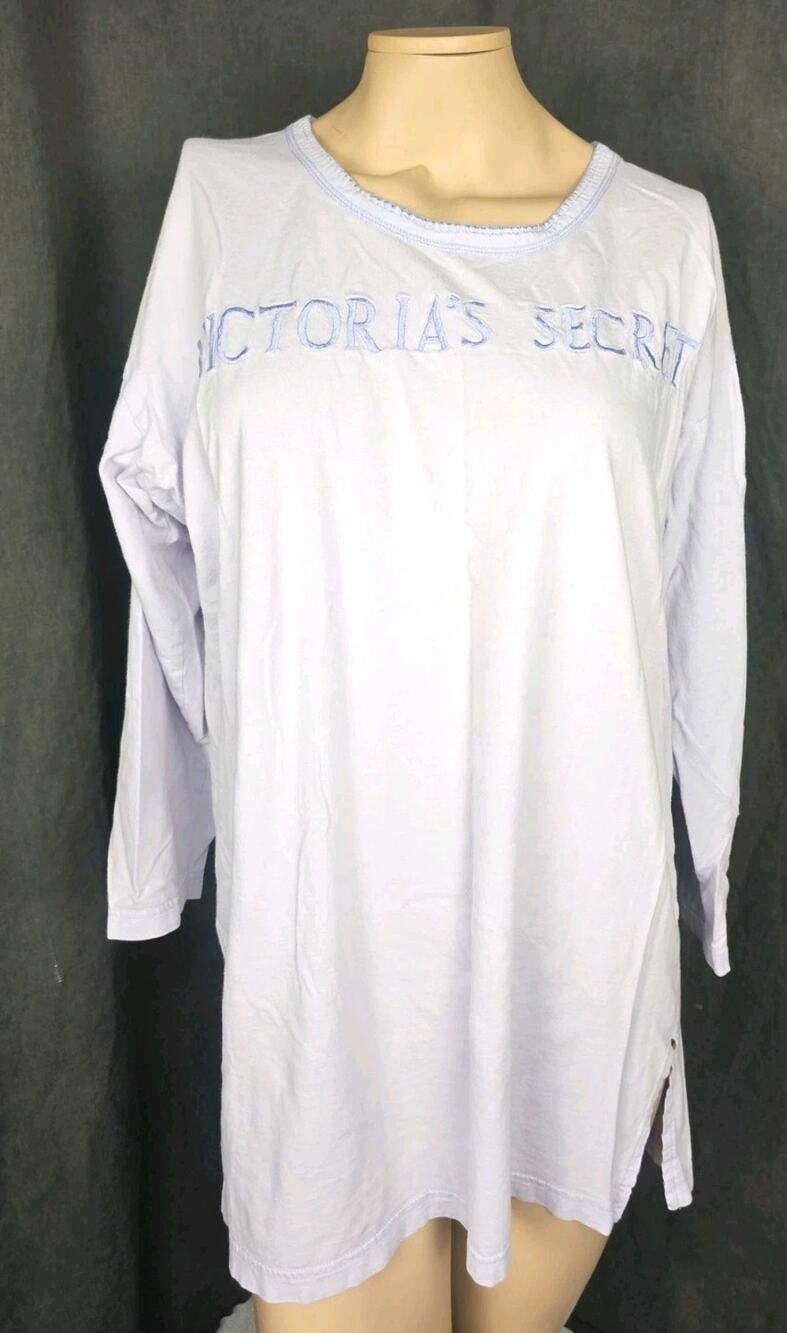 Vtg Y2K Victorias Secret Sleepshirt Nightgown XS 100% Cotton Knit Embroidered